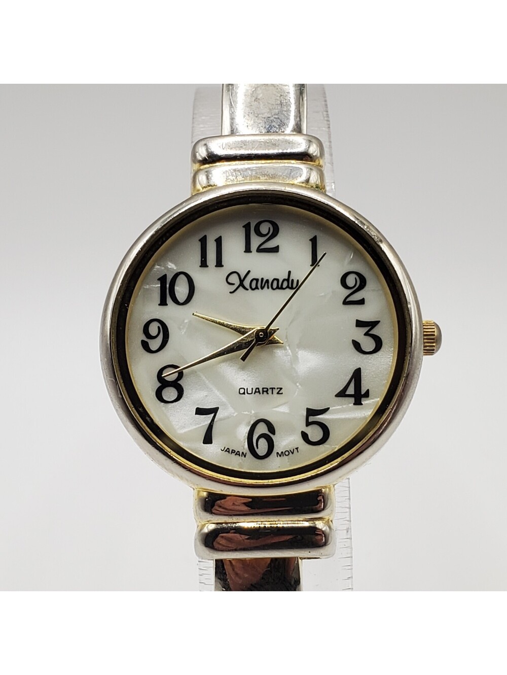 Xanadu Cuff Band Two-Tone Womens Watch  30mm White Round Dial New Battery